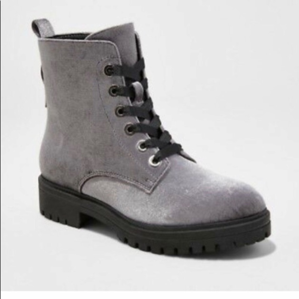 Mossimo Rihanna Gray Velvet Combat boots